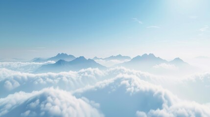 Wall Mural - the tops of mountains appearing to be floating in a sea of clouds creating a surreal and otherworldl