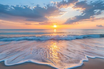 Wall Mural - Beach sunset waves view