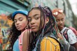 © Julia D - Three teenage girls with colorful braided hairstyles posing in an urban setting