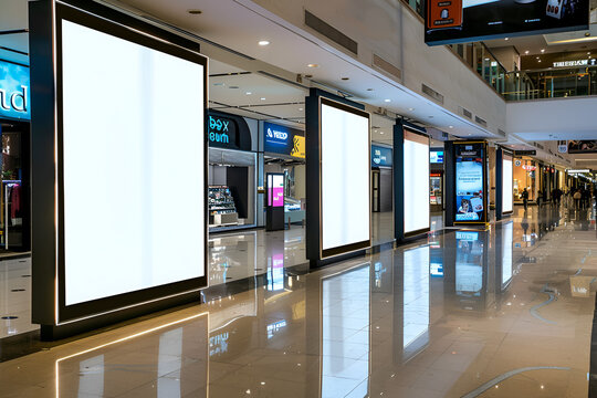 Digital advertisement in shopping mall mockup Blank billboards located in shopping malls or retail stores useful for your advertising with clipping paths