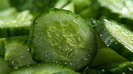 Wall Mural - Cucumber fruit close-up. Pieces of cucumber.