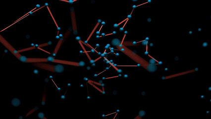 Wall Mural - chains of molecules in stream on black background. design. molecules moving in space with biological