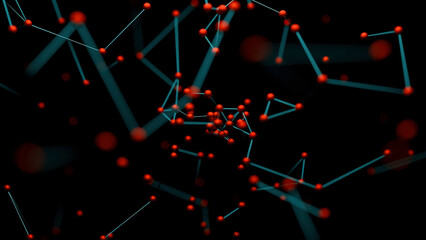 Wall Mural - chains of molecules in stream on black background. design. molecules moving in space with biological