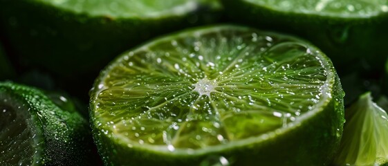 Wall Mural - Lime fruit close-up. Pieces of lime.