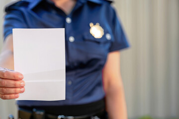 Wall Mural - police officer holding a blank sign