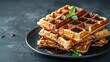 © Vasiliy - Belgian waffles with strawberries, blueberries and syrup, homemade healthy breakfast