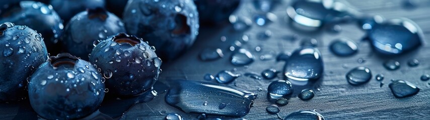 Wall Mural - Wet blueberries with water droplets