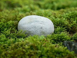 Wall Mural - Moss-covered stone in lush green forest