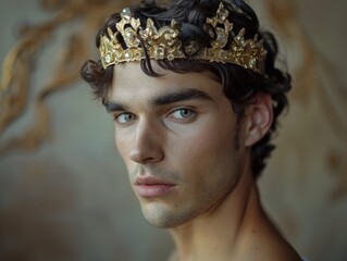 Poster - Regal portrait of a young man in a golden crown