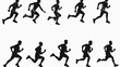 © Ahtesham - running man mascot logo icon or silhouette of running man 3D avatars set vector icon, white background, black colour icon