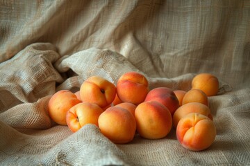 Wall Mural - Ripe Apricots on Linen Cloth