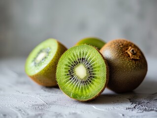 Wall Mural - Sliced kiwi fruit on a gray background