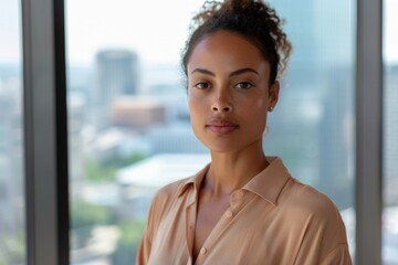 Canvas Print - Confident businesswoman looking out of window