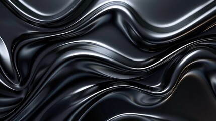 Wall Mural - Abstract black background with smooth flowing curves and glowing highlights