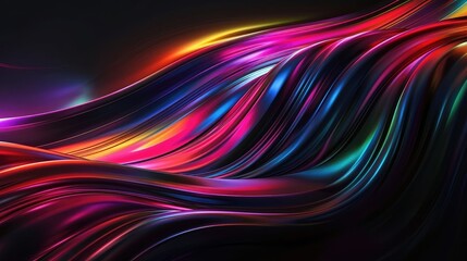 Wall Mural - abstract black background with vibrant neon light streaks and smooth gradients for a futuristic look
