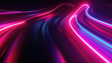 Wall Mural - Abstract black background with vibrant neon light streaks and smooth gradients for a futuristic look