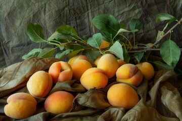 Wall Mural - Ripe apricots on a tree branch