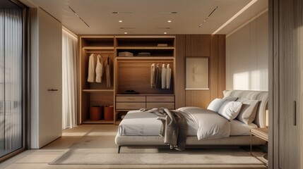 Sticker - A single bedroom with a bespoke built in closet spanning an entire wall