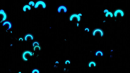 Wall Mural - neon rings move and vibrate in space. design. small neon rings vibrate in dark space. luminous rings