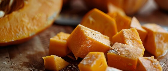 Wall Mural - Pumpkin fruit close-up. Pieces of pumpkin. 