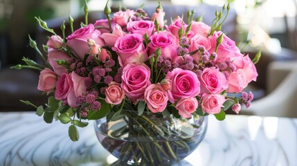 Poster - Exquisite arrangement featuring pink roses