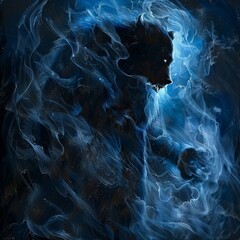 Wall Mural - blue aura energy, giant black bear warrior
