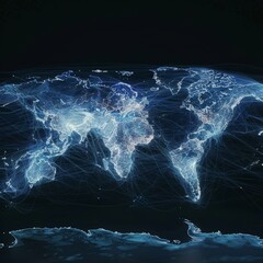 Wall Mural - bright light map of the world, it show connections of data, light blue and white