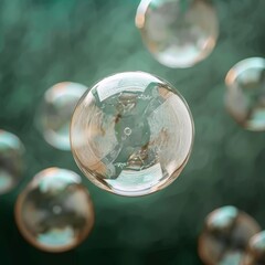 Wall Mural - bubble in dark green zoomed in macro