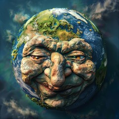 Wall Mural - face portrait, caricature of the Earth as a person cartoonish