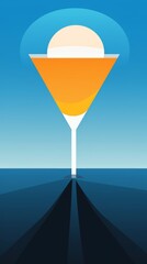 Sticker - Illustration of an orange cocktail in a martini glass with a blue sky background, simple and minimalistic