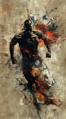 Canvas Print - man demonstrates a remarkable energy boost, sprinting with impressive speed and muscular prowess, intensity, dynamism, movement, exhilaration, determination