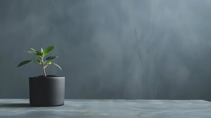 Wall Mural - small plant growing on pot with coin dollar copy space on gray background 
