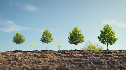 Canvas Print - A time-lapse style image showing a tree's growth from a seedling to a mature tree, with clear labels or spaces between each stage for adding text or educational content with minimalist style