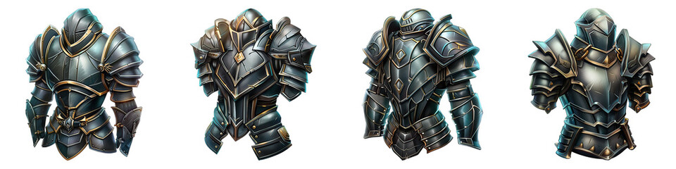 Armor isolated on transparent png background collection set . Generative ai