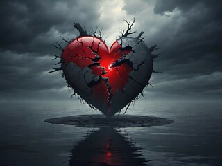 3d rendering of a broken heart on a black background