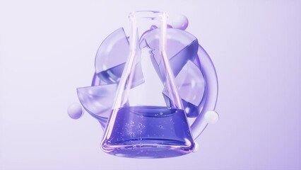 Wall Mural - Conical flask with purple glass background, 3d rendering.