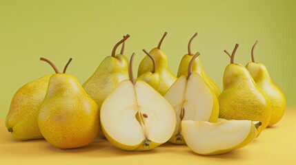 Wall Mural - Pear pears fruit, many angles and view side top front group sliced halved