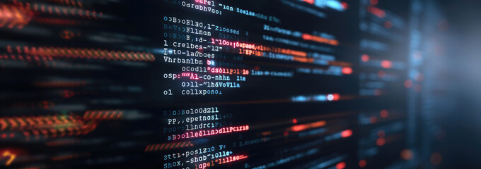 Black Program Code Data Stream on Computer