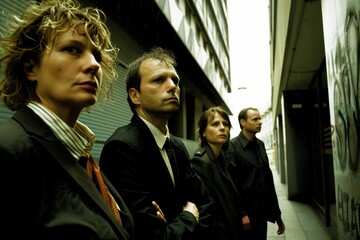 Wall Mural - Group of business people in the city. Shallow depth of field.