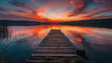 Wall Mural - The stunning and peaceful sunset scenery over the lake