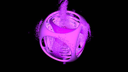 Sticker - abstract cube with flying particles inside. design. complex structure on a black background.