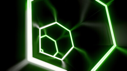 Wall Mural - animation in moving tunnel with hexagonal glowing lines. design. movement in rotating cyber tunnel w