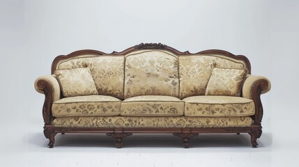 Traditional sofa shown against a white backdrop viewed from the front