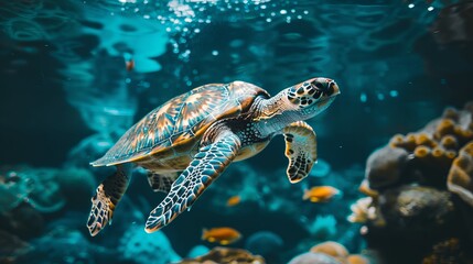 A turtle swimming in the ocean