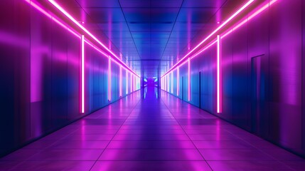 Wall Mural - abstract background of futuristic corridor with purple and blue neon lights. 