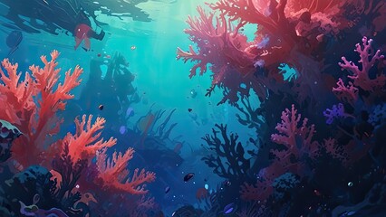 Wall Mural - coral reef in the blue sea