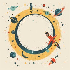 Wall Mural - A colorful space scene with planets, stars, and rockets