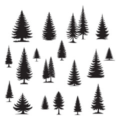 Wall Mural - set of pine trees silhouettes on white	