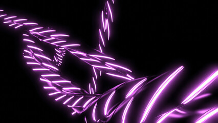 Wall Mural - animation of moving neon lines in dark. design. line of dark harnesses with neon stripes in dark. ab