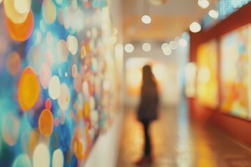 Wall Mural - Blurry background of art gallery with light bokeh